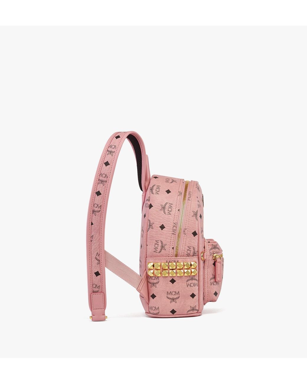 MCM Pink Stark Side Studs Backpack In Visetos for men