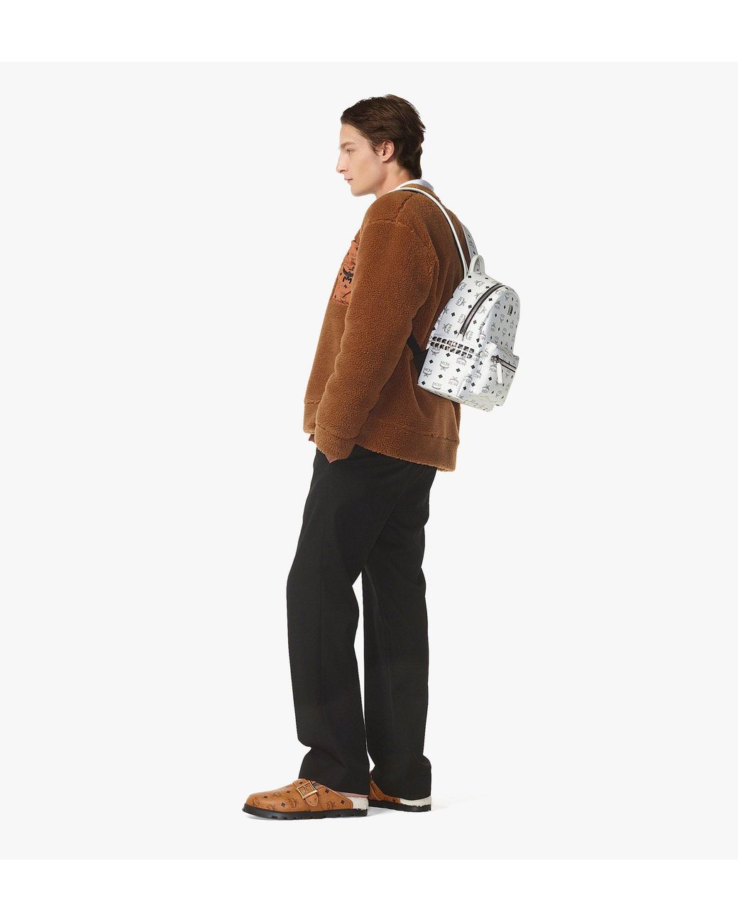 MCM White Stark Side Studs Backpack In Visetos for men