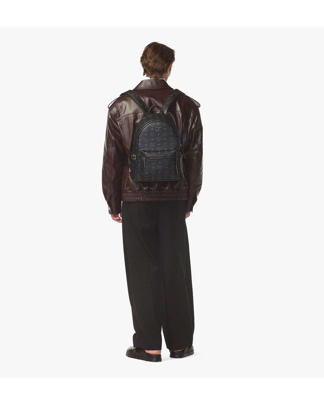 MCM Black Stark Side Studs Backpack In Visetos for men