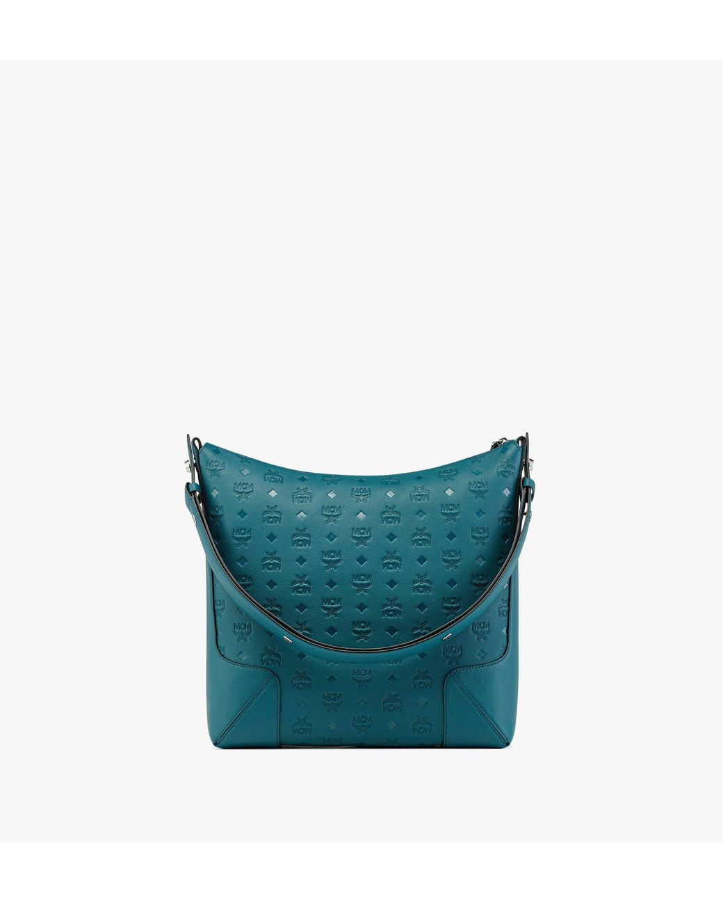 Mcm Klara Monogram Medium Leather Hobo In Deep Teal