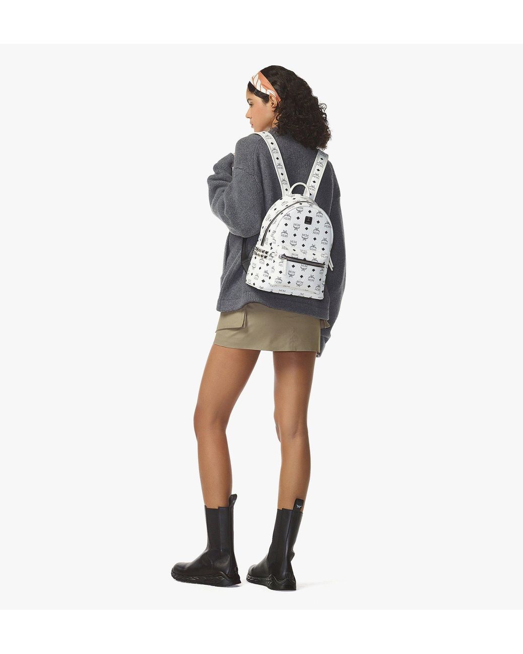 MCM White Stark Side Studs Backpack In Visetos for men