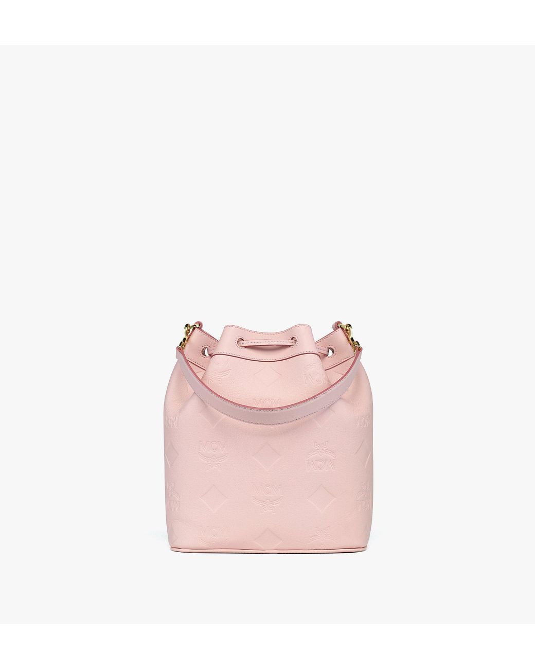 MCM Pink Dessau Drawstring Bag In Maxi Monogram Leather
