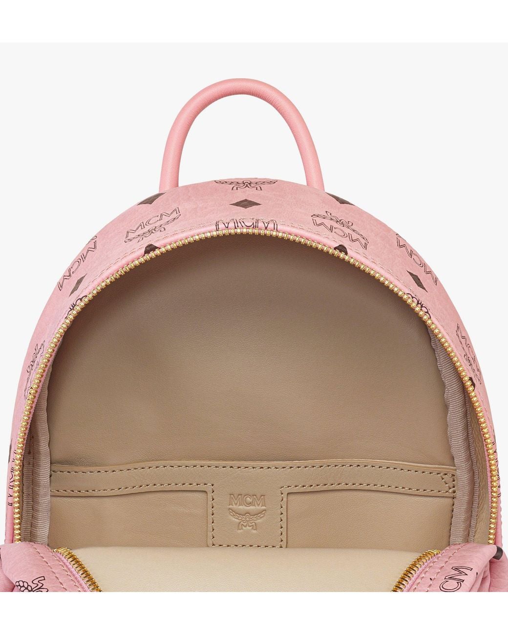 MCM Pink Stark Side Studs Backpack In Visetos for men
