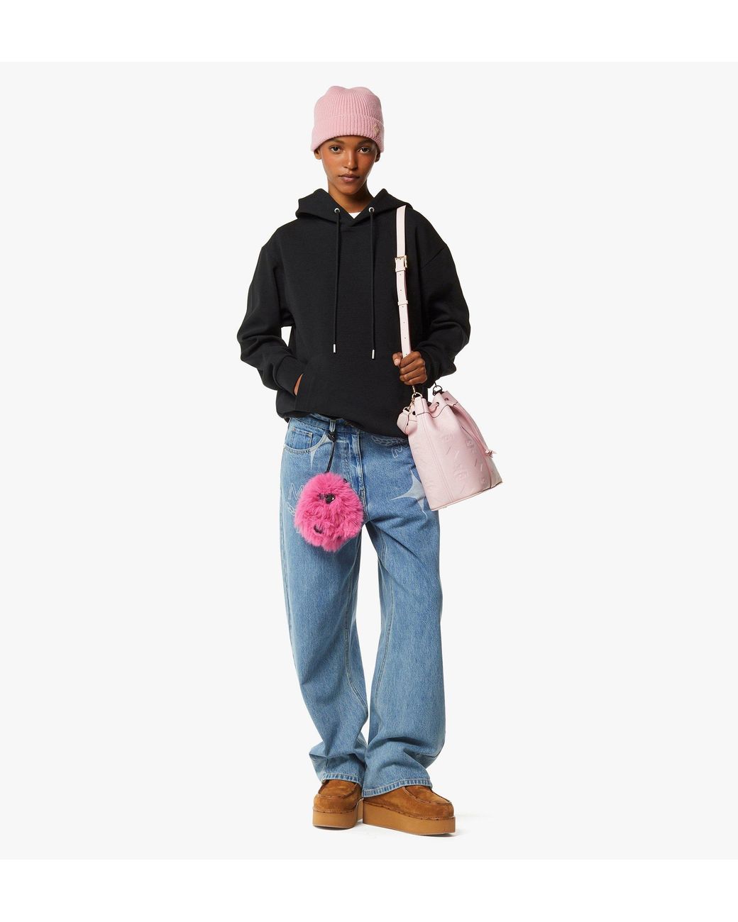 MCM Pink Dessau Drawstring Bag In Maxi Monogram Leather