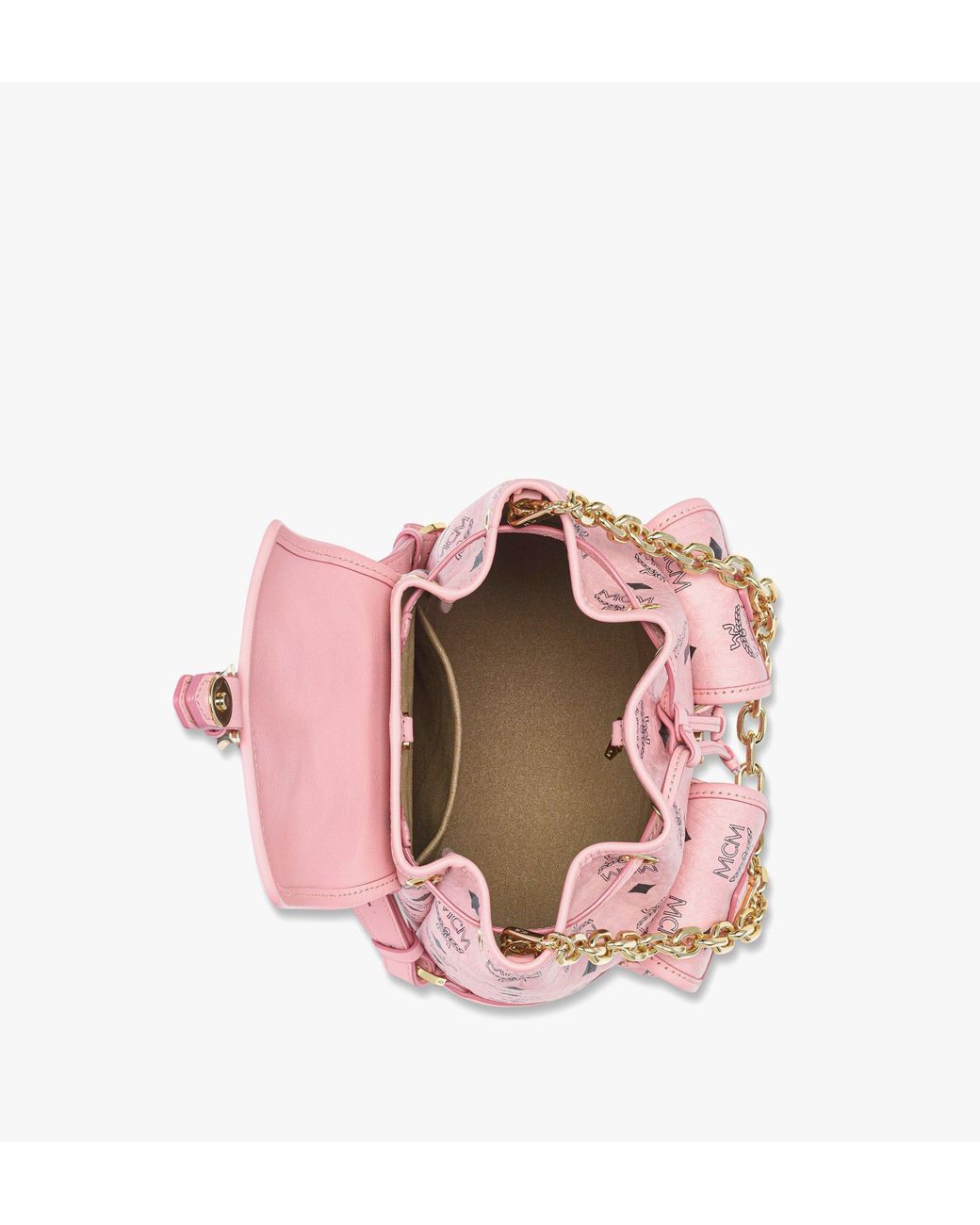 MCM Pink Aren Drawstring Backpack In Visetos