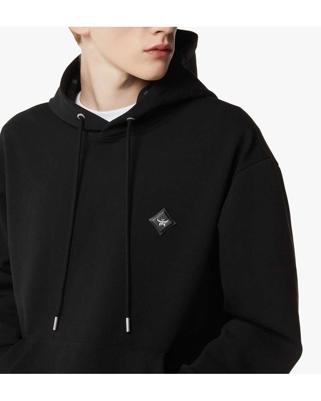 MCM Blue Essential Logo Patch Ponte Hoodie for men