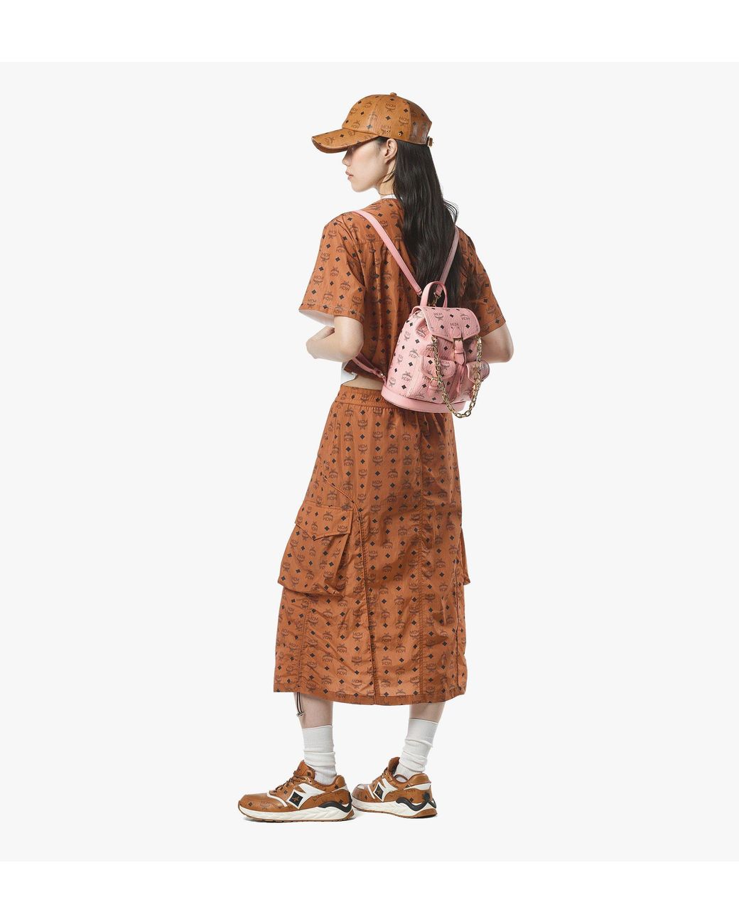 MCM Pink Aren Drawstring Backpack In Visetos