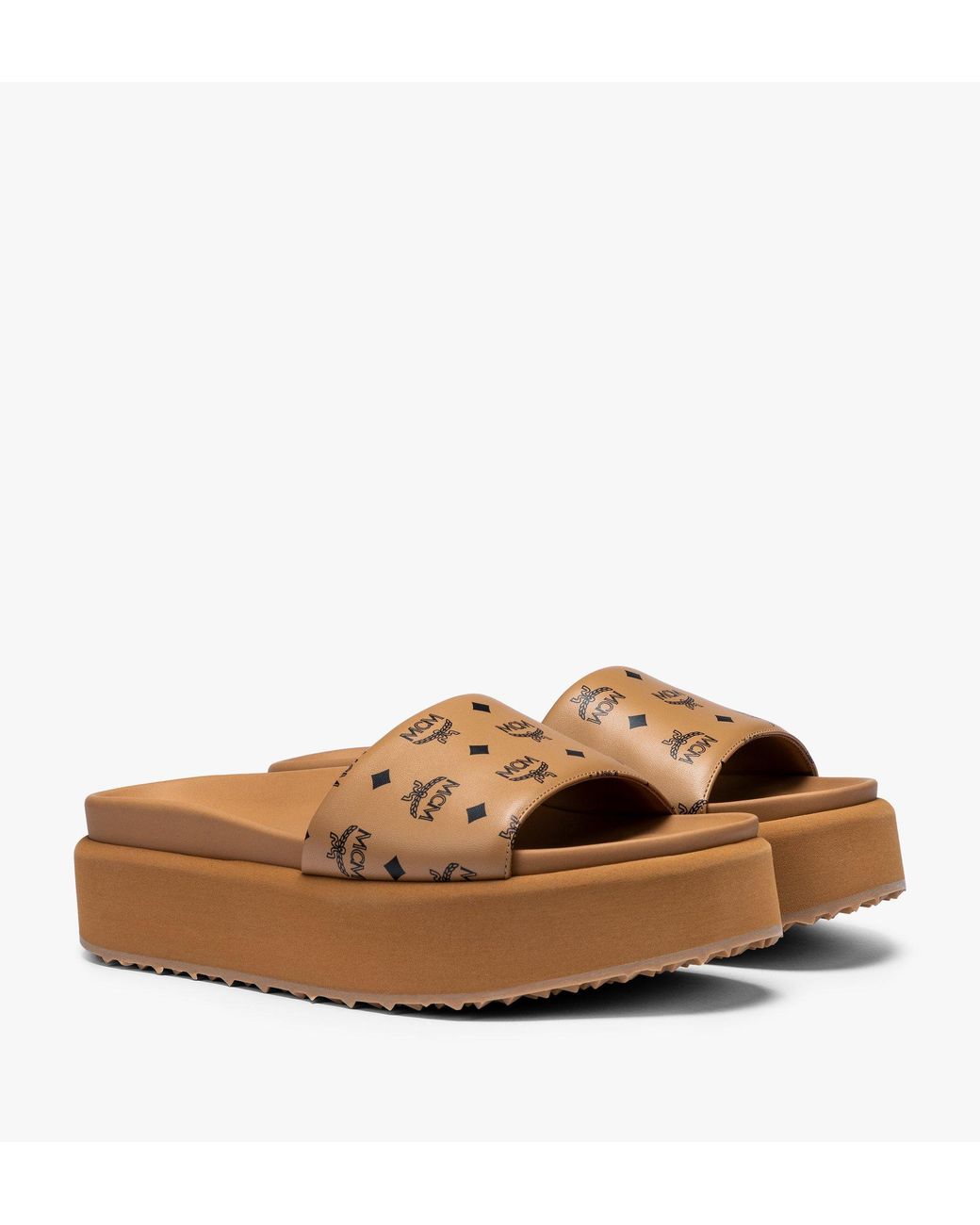 MCM Leather Athela Platform Slide Sandals in Cognac (Brown) | Lyst