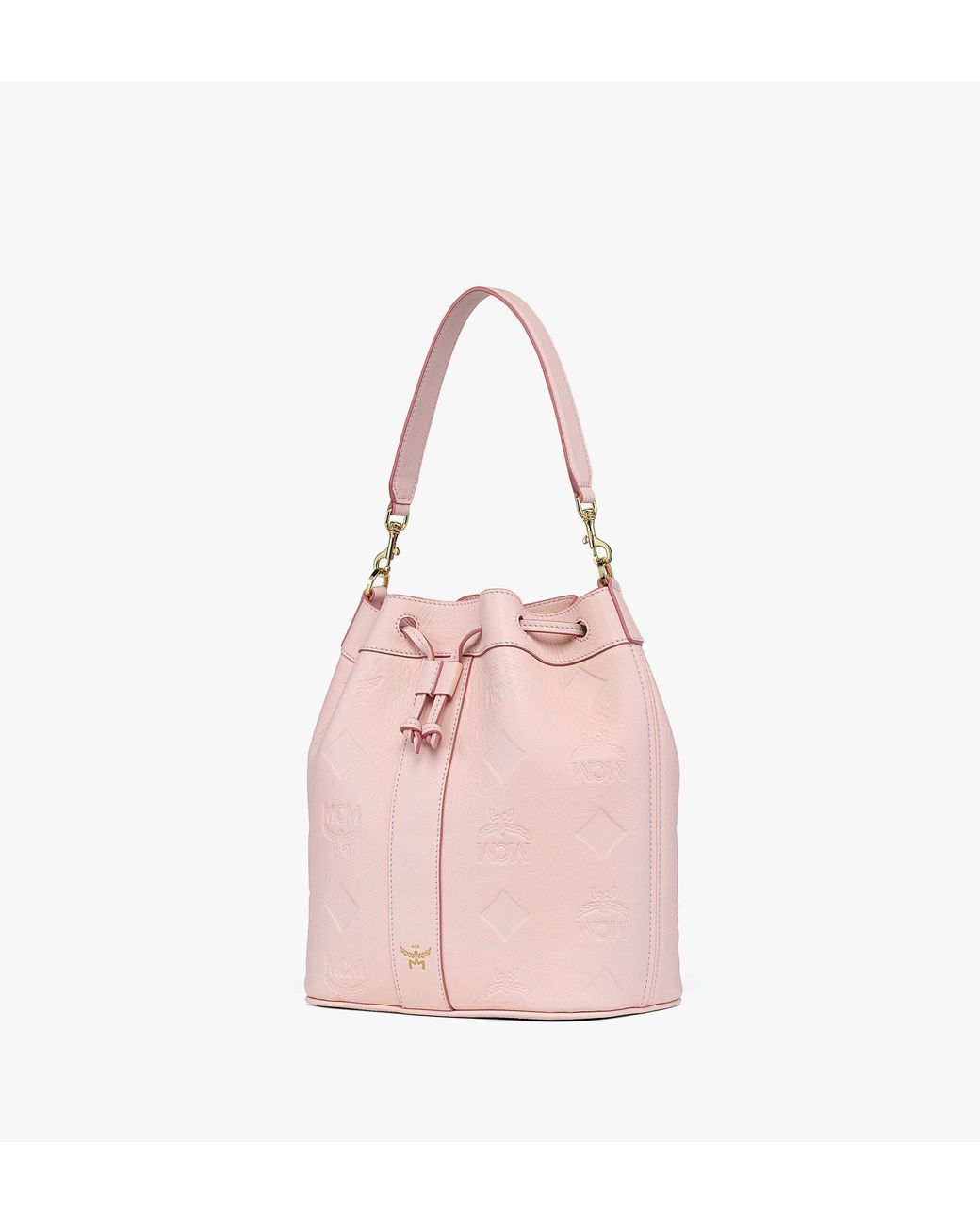 MCM Pink Dessau Drawstring Bag In Maxi Monogram Leather