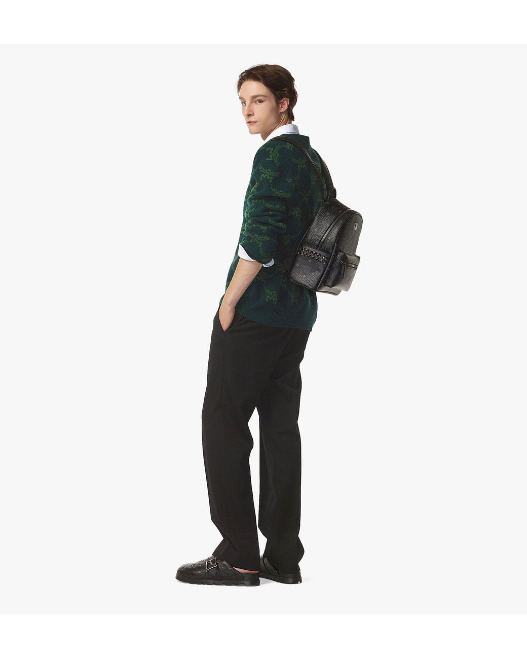 MCM Black Stark Side Studs Backpack In Visetos for men