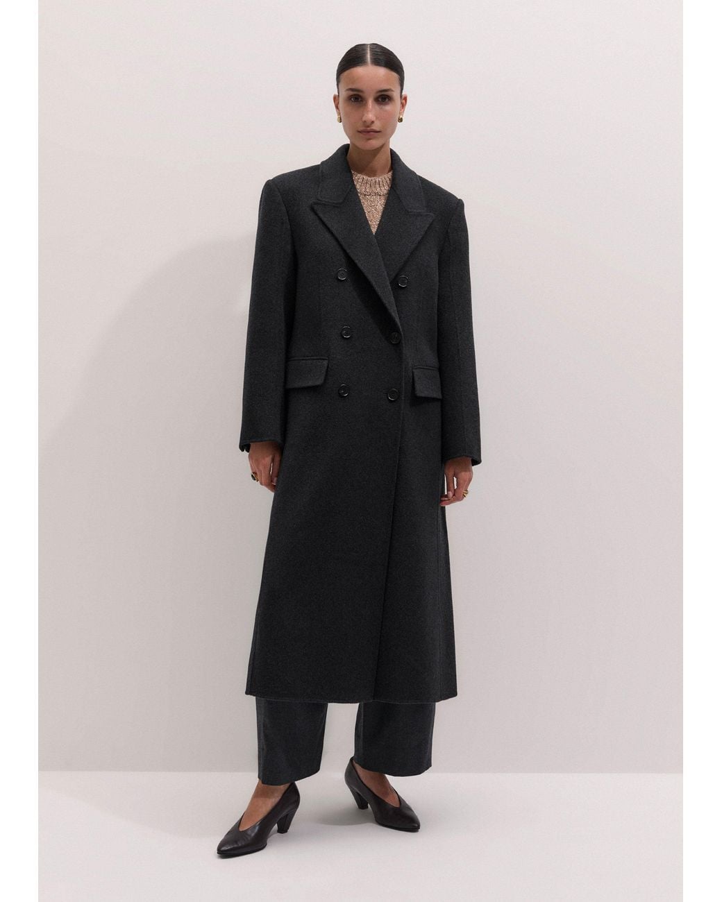 ME+EM Black Oversized Coat Dark Charcoal Melange