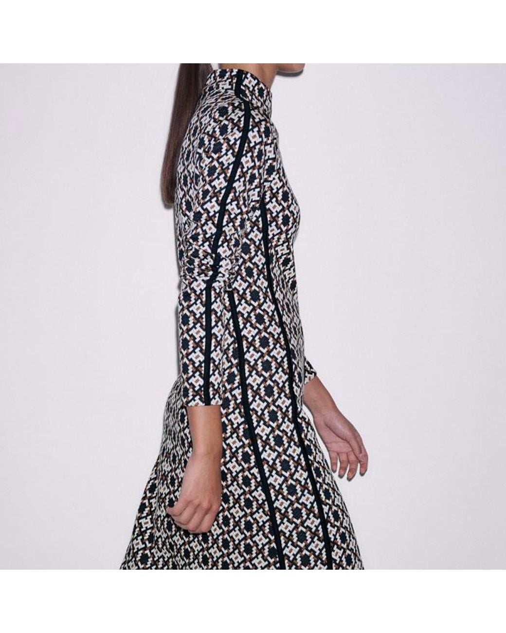 ME+EM Blue Graphic Jacquard Fit And Flare Midi Dress