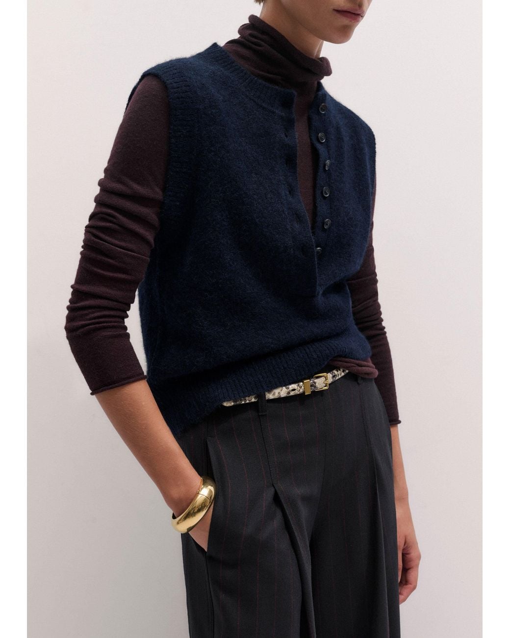 ME+EM Blue Henley Straight Knit Vest