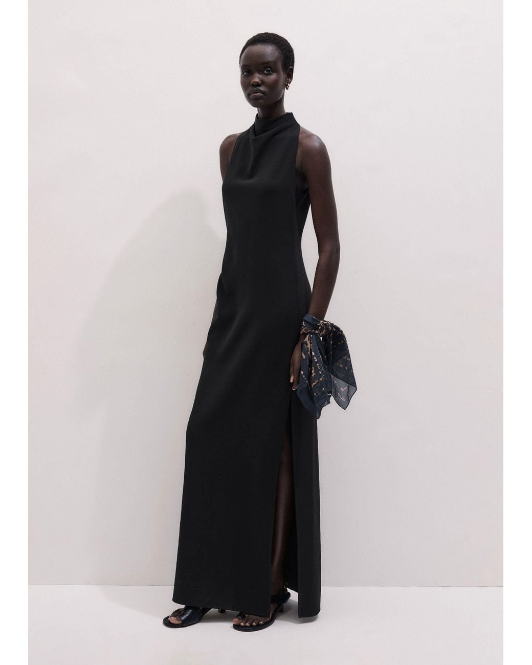 ME+EM Blue Draped Neckline Straight Full Length Dress