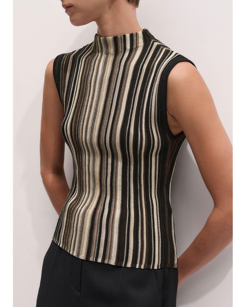ME+EM Black Fine Metallic Stripe Slim Knit Top