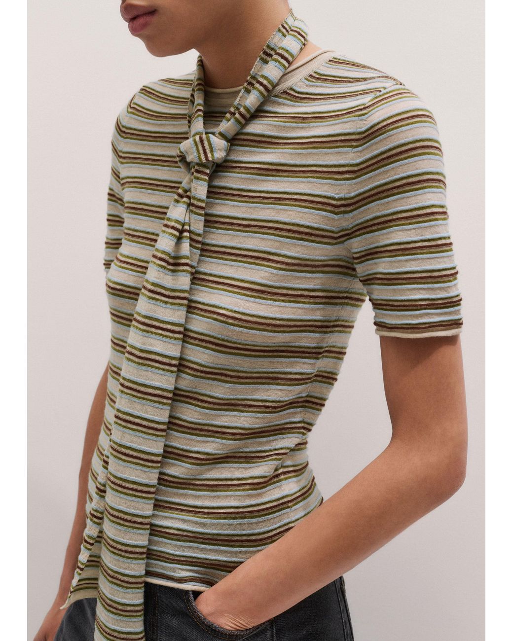 ME+EM Brown Barely There Micro Stripe Slim Tee + Tie