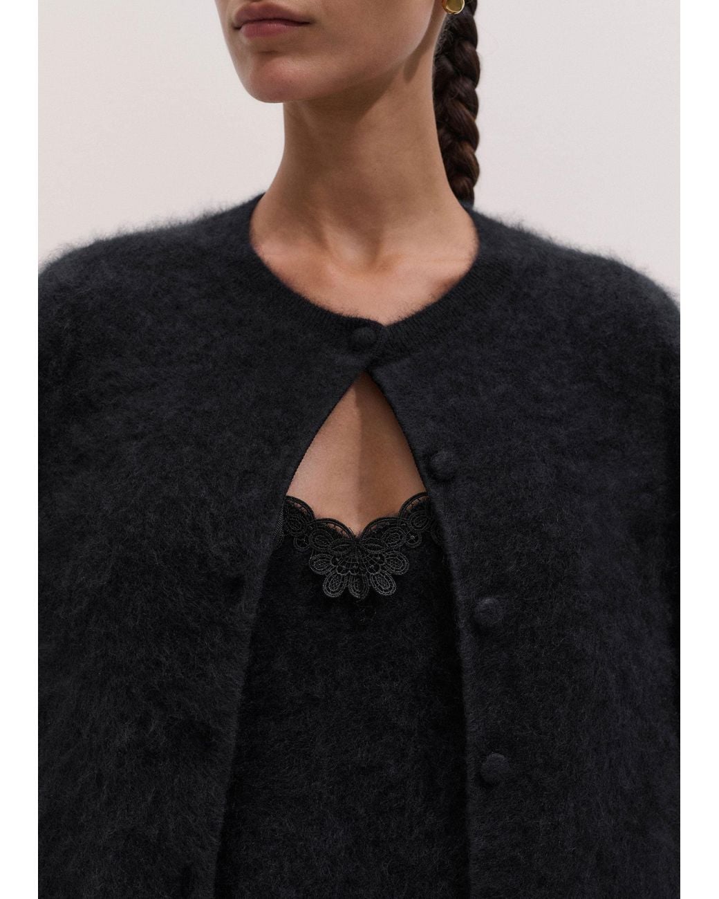 ME+EM Black Brushed Cashmere Lace Trim Slim Knit Vest