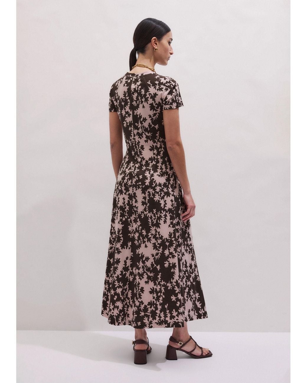 ME+EM White Speckled Bloom Print Raglan Sleeve Maxi Dress Blush-Cocoa