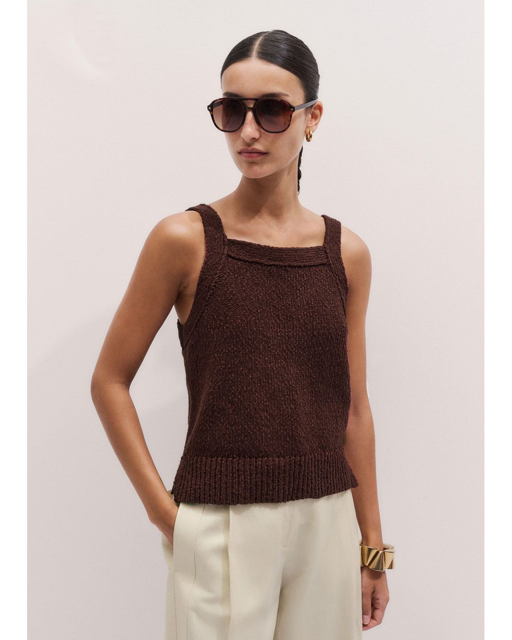 ME+EM Brown Bouclé Knit Top