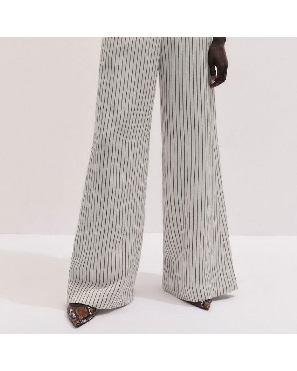 ME+EM Gray High Waist Wide-Leg Trouser Ivory-Cinnamon