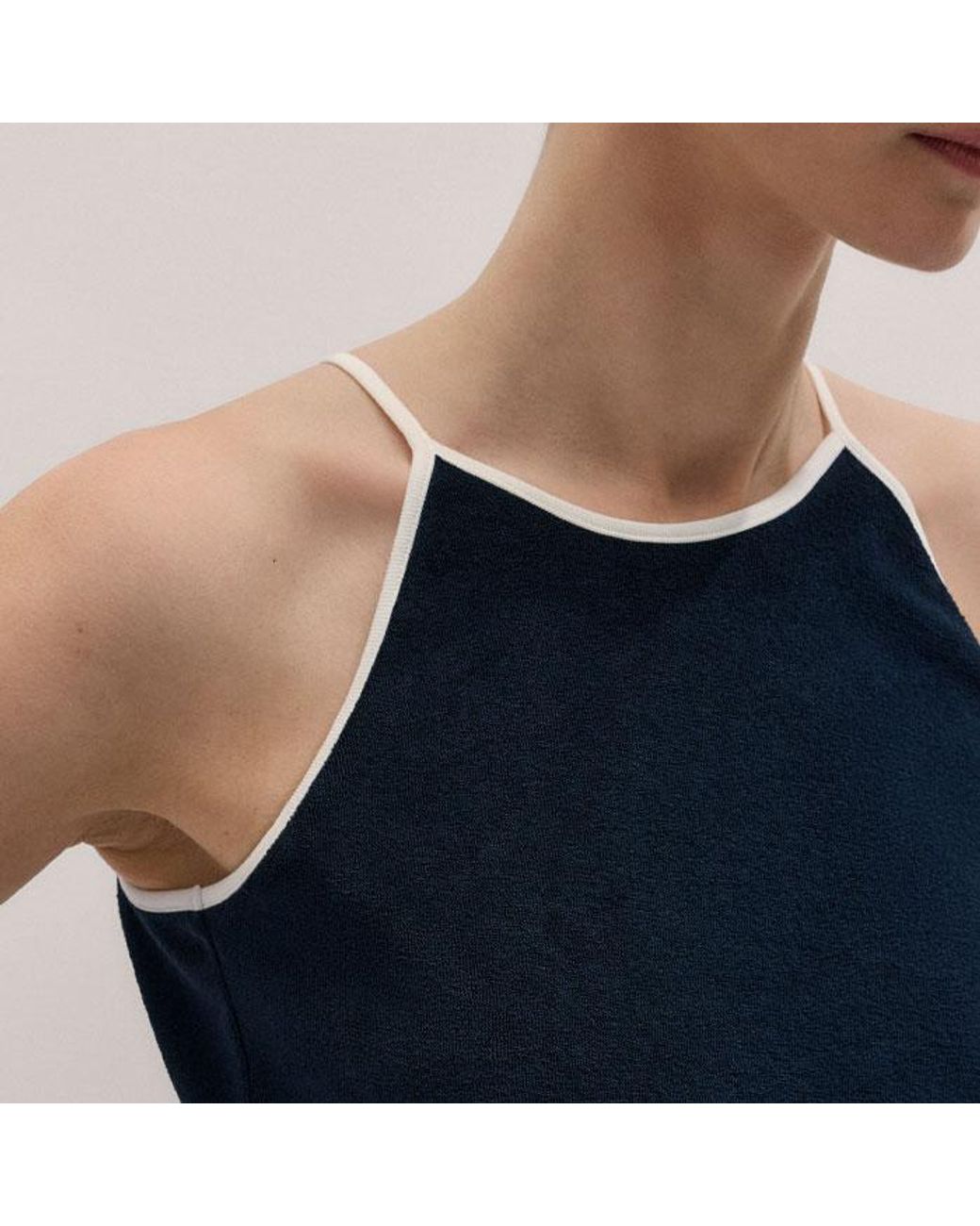 ME+EM Blue Towelling Halterneck Top-Cream