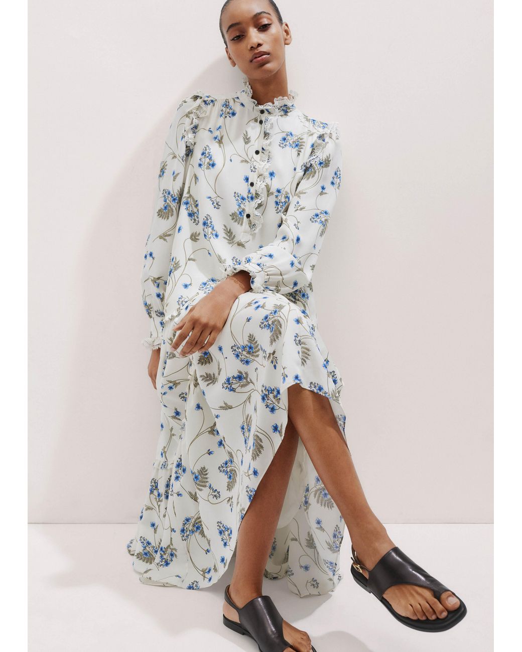 knee length dresses for ladies Forget Me Not Pink Floral V-Neck Maxi Dress S / Beige main image 1