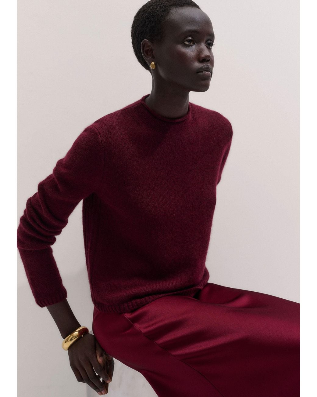 ME+EM Red Merino Cashmere Silk High Neck Straight Jumper