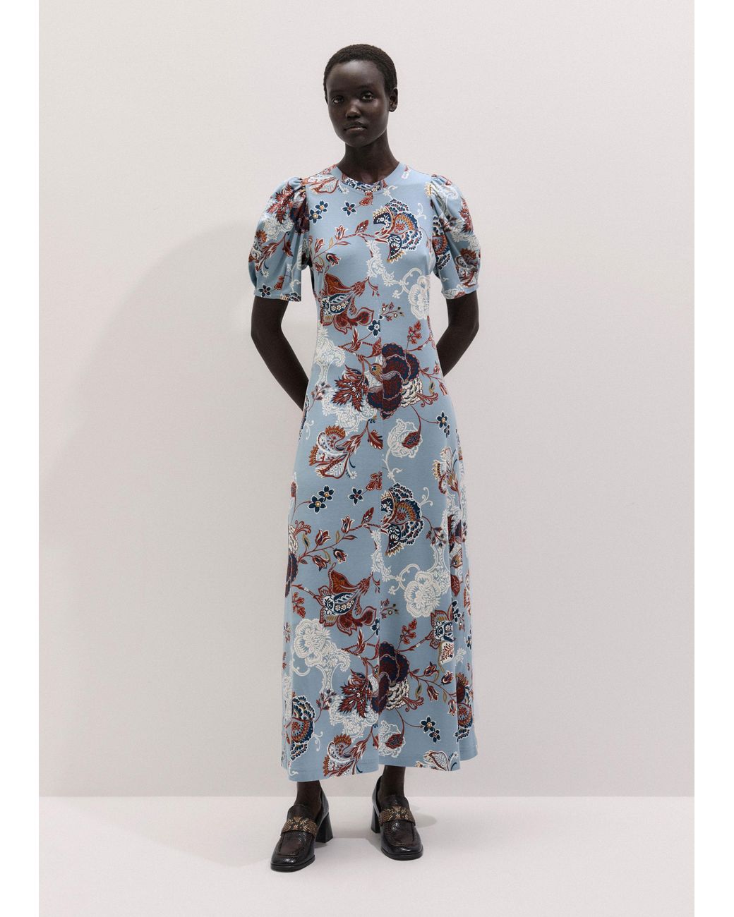 ME+EM Blue Grand Paisley Print Pouf Sleeve Maxi Dress