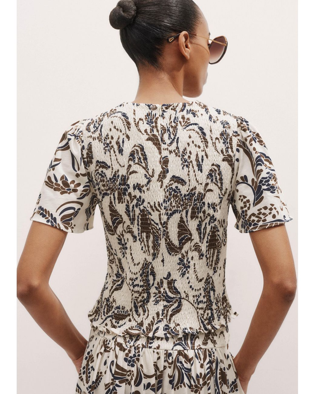 ME+EM Blue Silhouette Print Smock Top