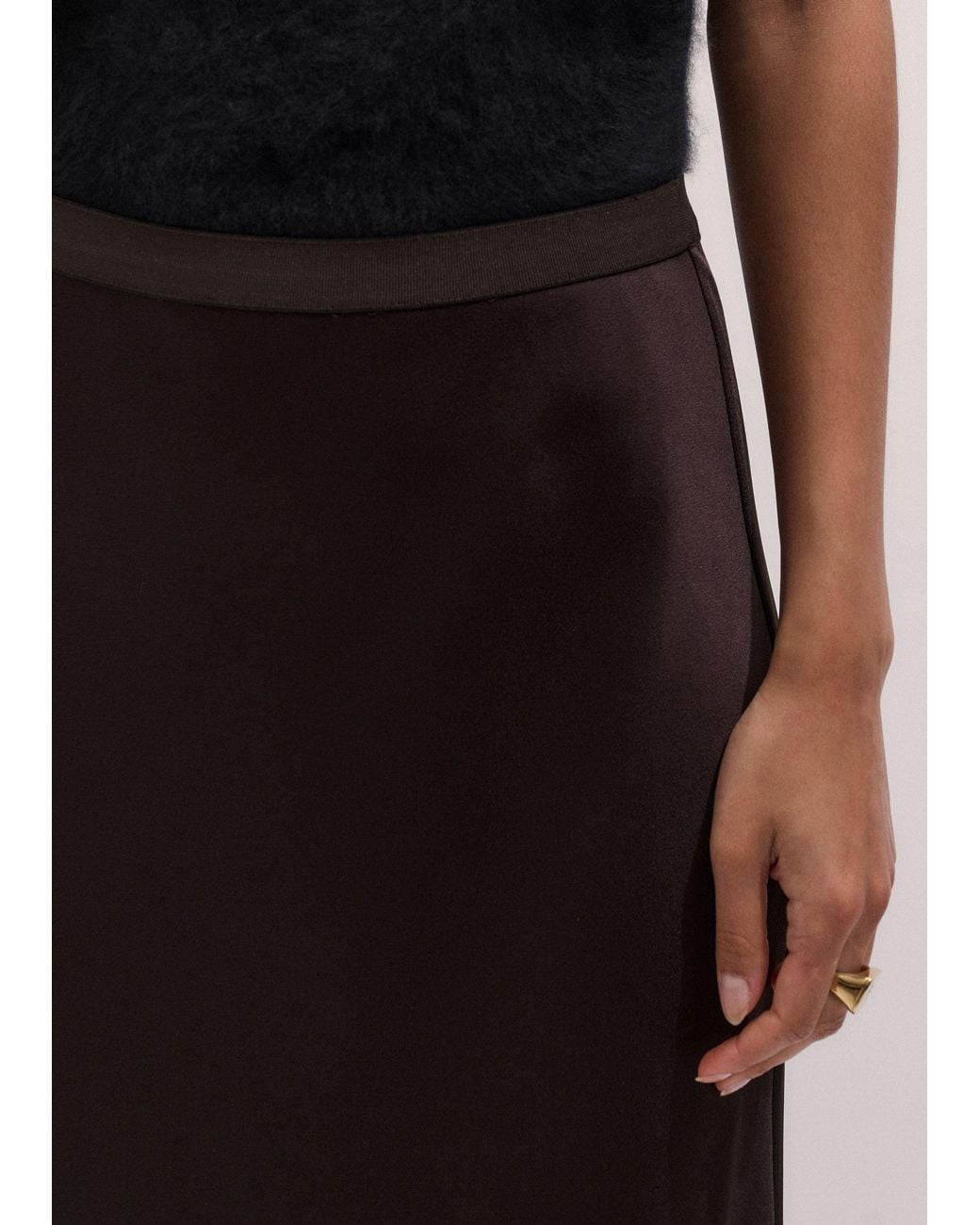 ME+EM Multicolor Satin Lace Maxi Skirt Dark Chocolate