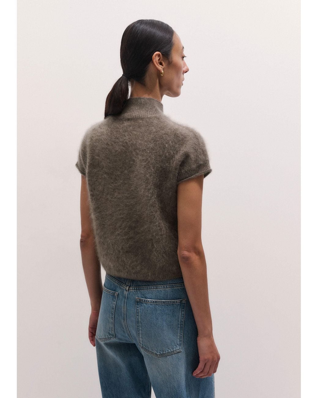 ME+EM Multicolor Brushed Cashmere High Neck Knit Baby Tee Heather Melange