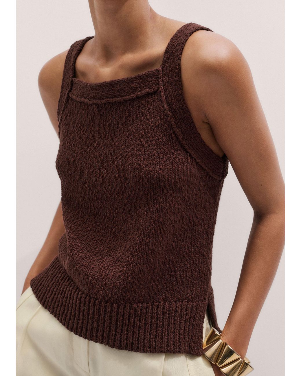 ME+EM Brown Bouclé Knit Top
