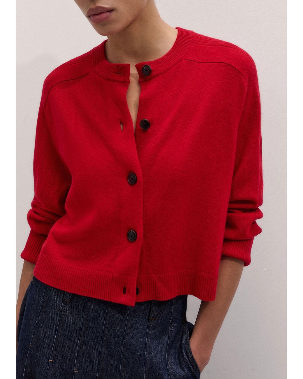 ME+EM Red Merino Cashmere Saddle Shoulder Cardigan