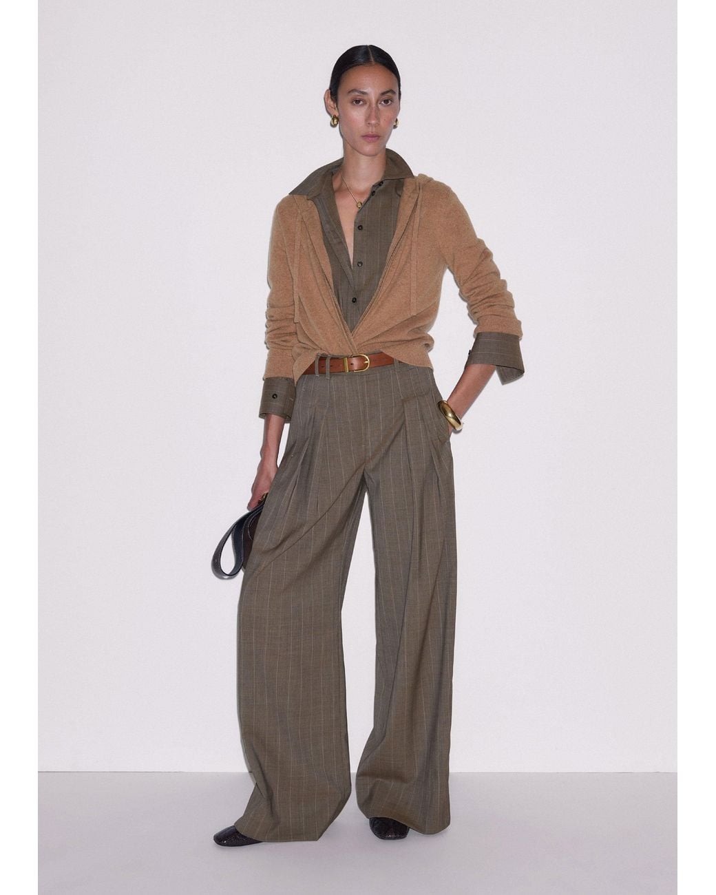ME+EM Brown Cashmere Two Way Zip Straight Hoody Camel Melange