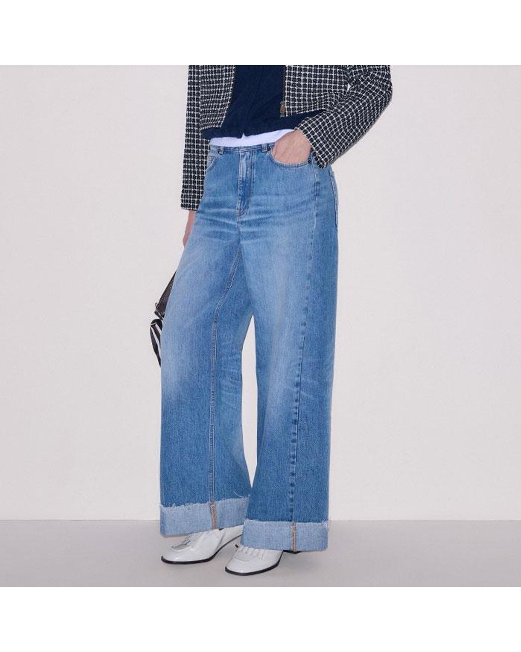 ME+EM Blue Cashmere Drop Shoulder Box Crop Hoody
