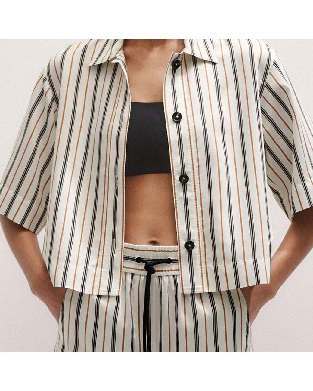 ME+EM Multicolor Fluid Crop Overshirt/Tobacco