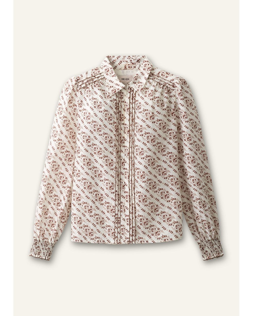 ME+EM Brown Diagonal Floral Print Silk Cotton Blouse