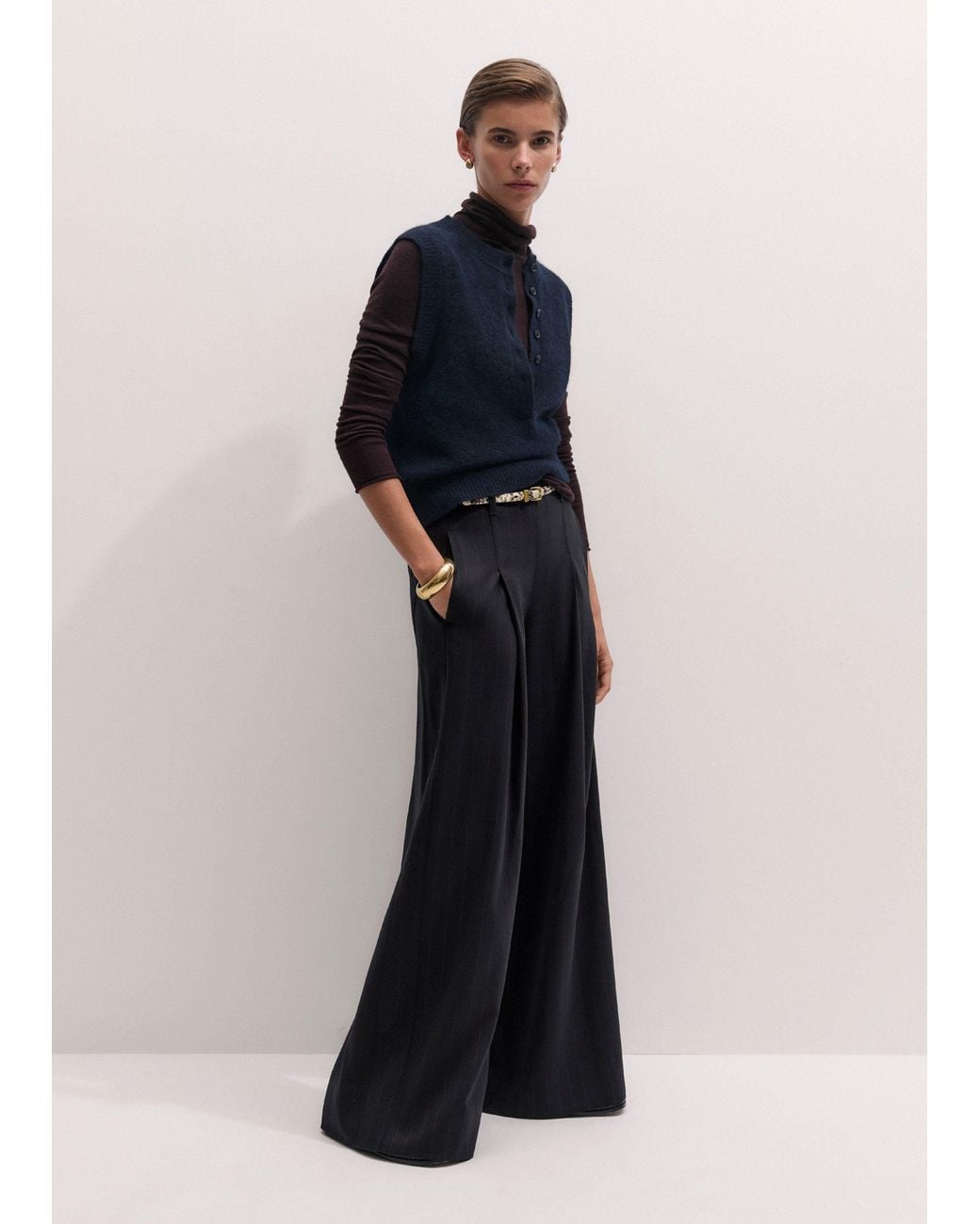 ME+EM Black Wide Leg Trouser-Barolo