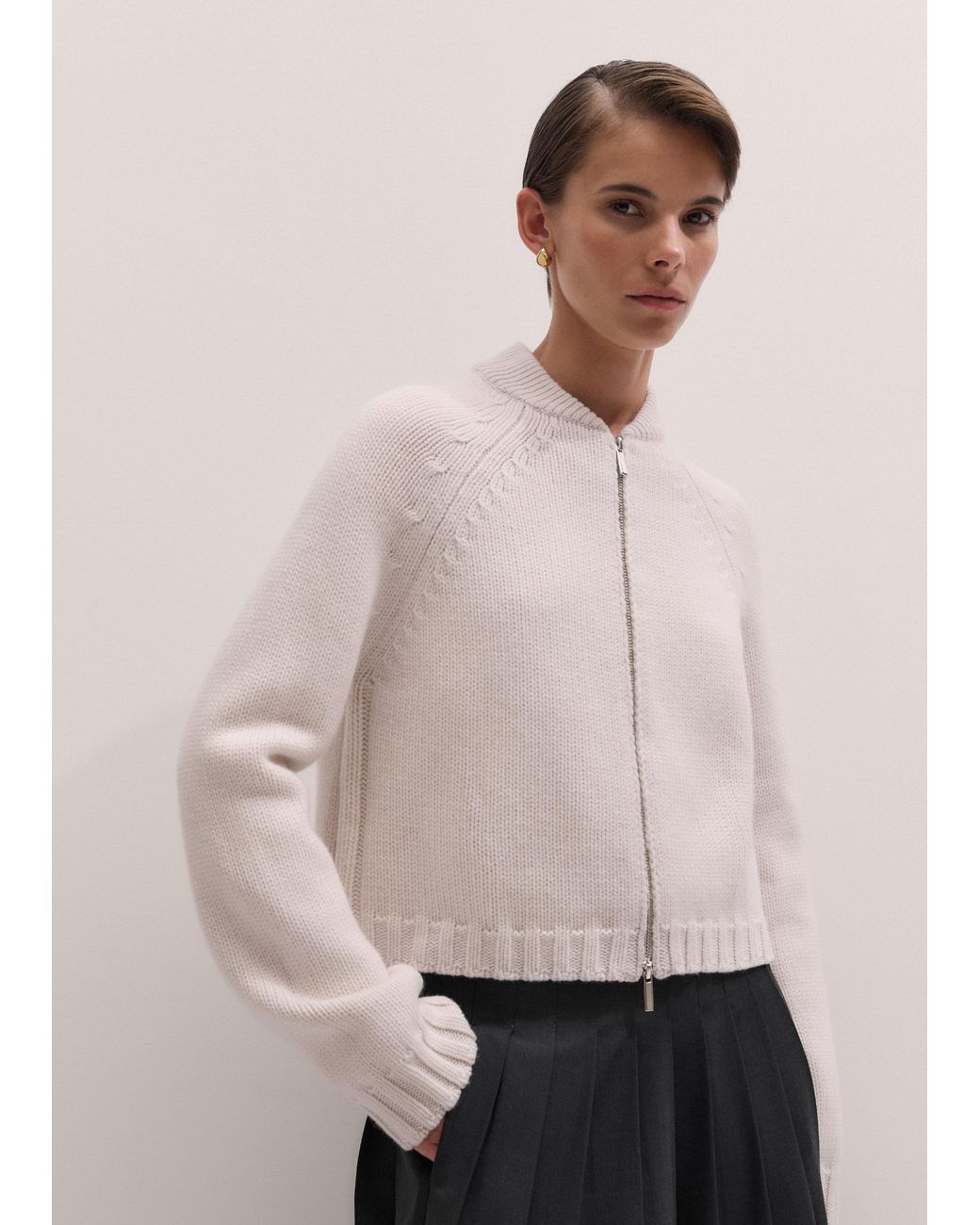 ME+EM Natural Chunky Wool Cotton Knit Bomber