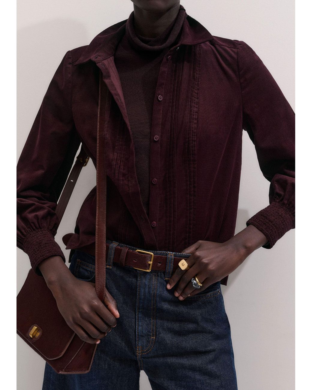 ME+EM Blue Micro Cord Slim Fitting Blouse