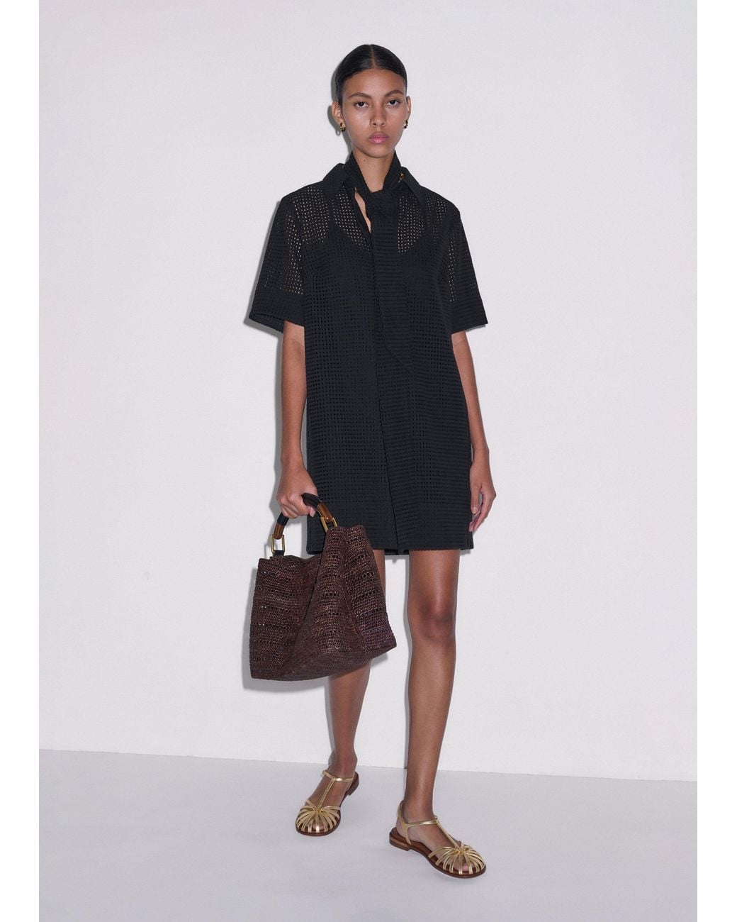 ME+EM Blue Broderie Anglaise Short Shirt Dress With Belt + Slip