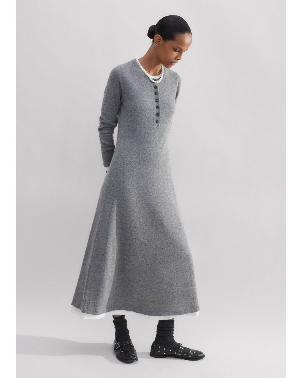 ME+EM Fine Alpaca Double-Layer Knit Midi Dress in Gray | Lyst