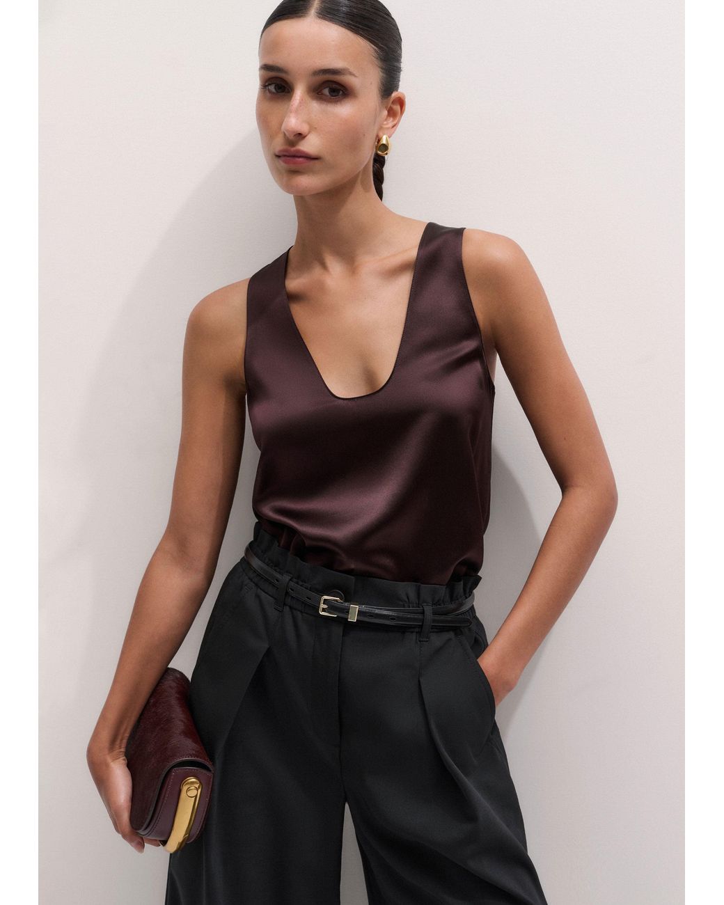 ME+EM Black Silk Satin Tank Top