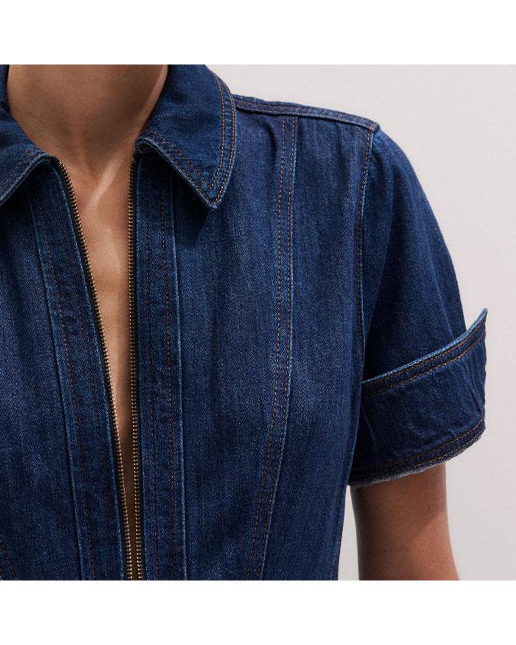 ME+EM Blue Denim Fit And Flare Midi Dress