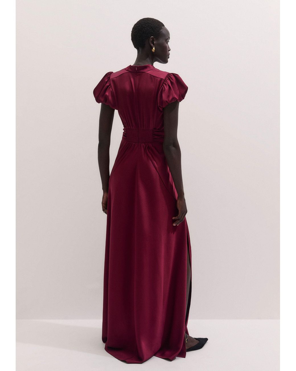 ME+EM Purple Satin Draped Evening Full Length Dress + Modesty Panel