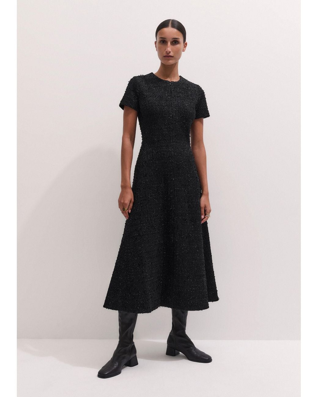 ME+EM Black Lurex Boucle Jersey Midi Dress