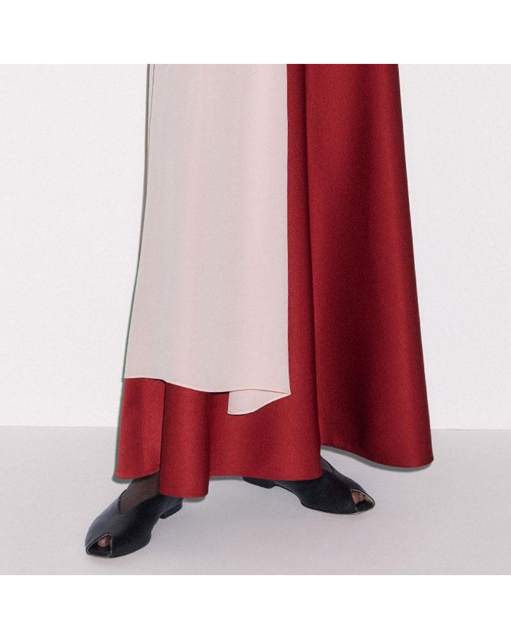 ME+EM Red Satin Colour Tipping Bias Cut Full Length Dress + Belt Pomegranate