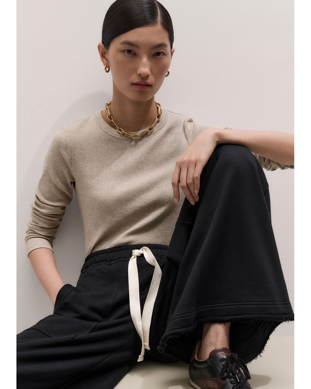 ME+EM Natural Ultimate Rib Long Sleeve Top