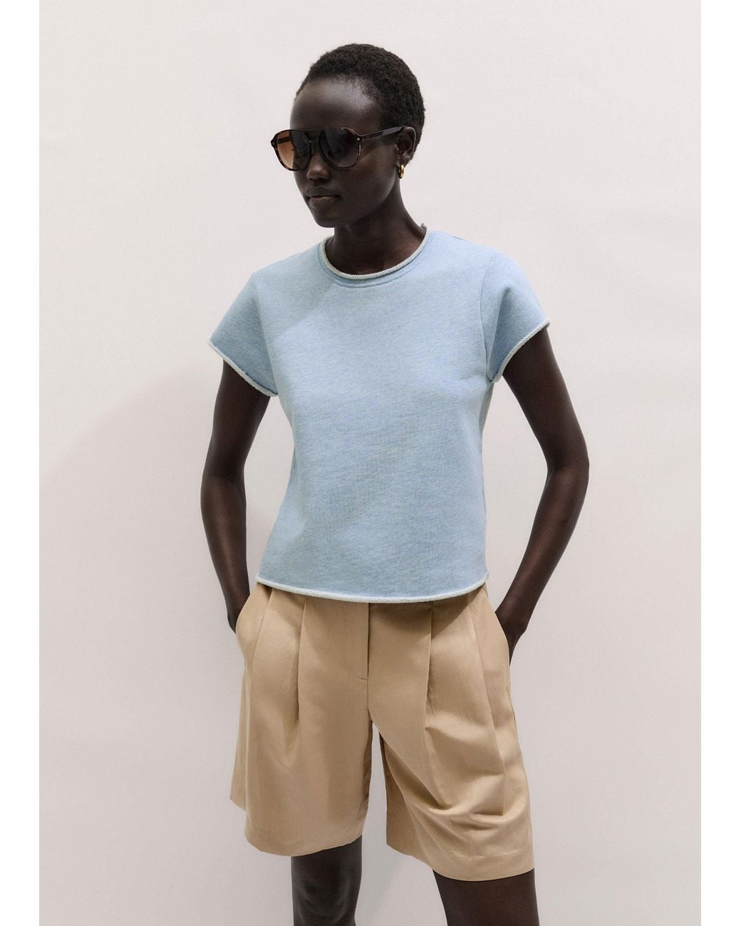 ME+EM Blue Baby Tee Lightweight Sweatshirt