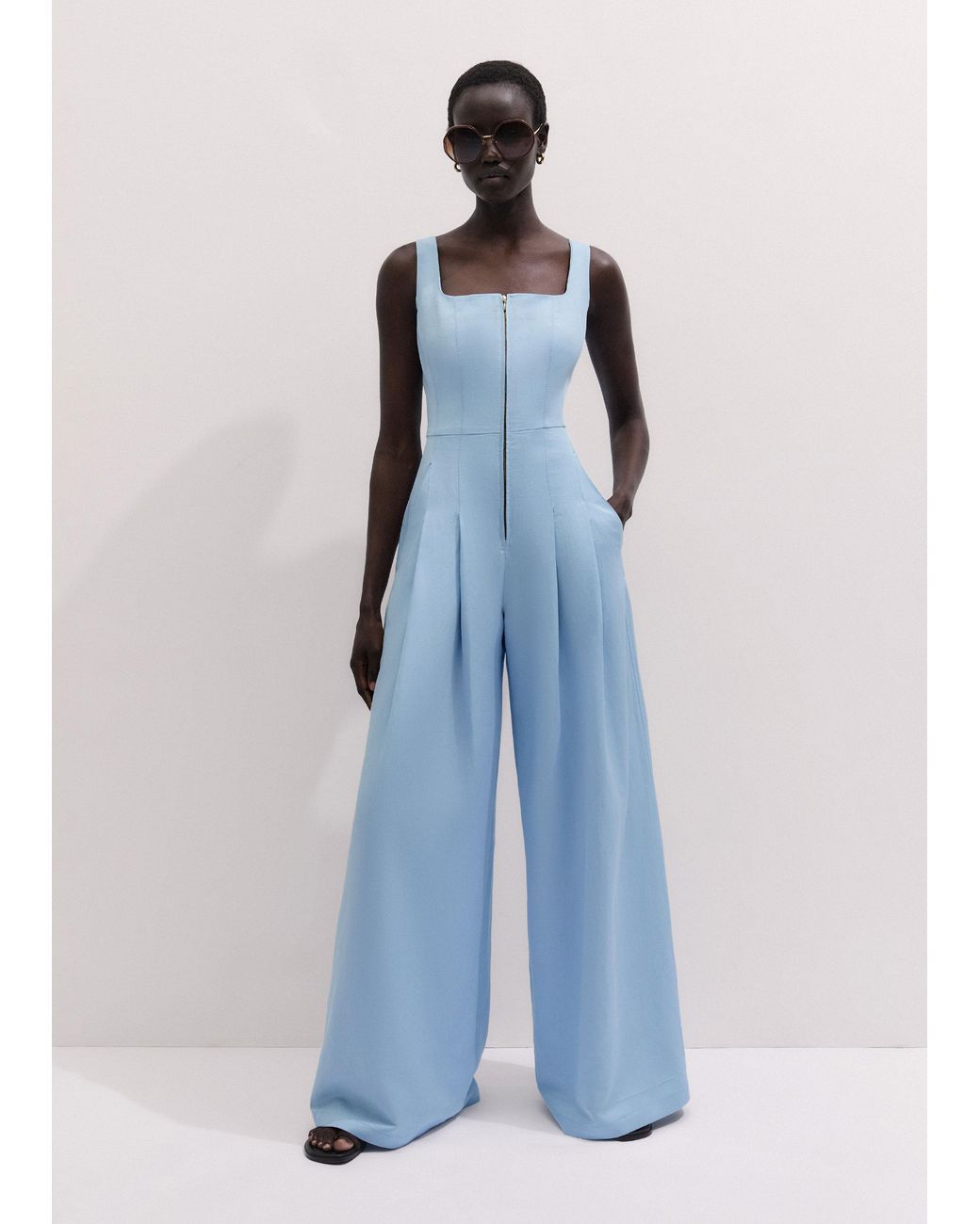ME+EM Blue Event Ready Tailored Jumpsuit + Belt